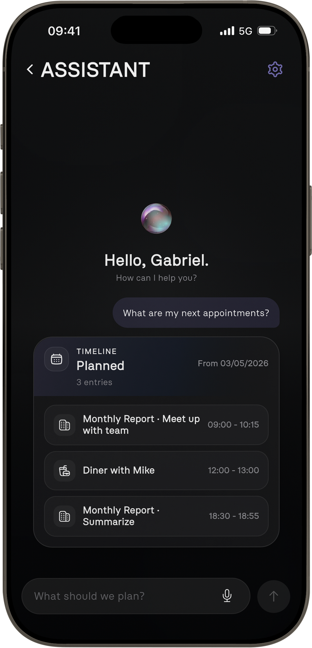 Starpolar Assistant — chat and voice input turns thoughts into tasks and a daily plan